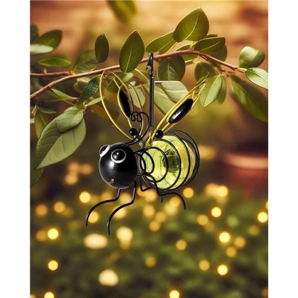 Solar Powered Hanging Bee Decor with Bouncy Springs Outdoor Hanging Solar Lights - Picture 1 of 8